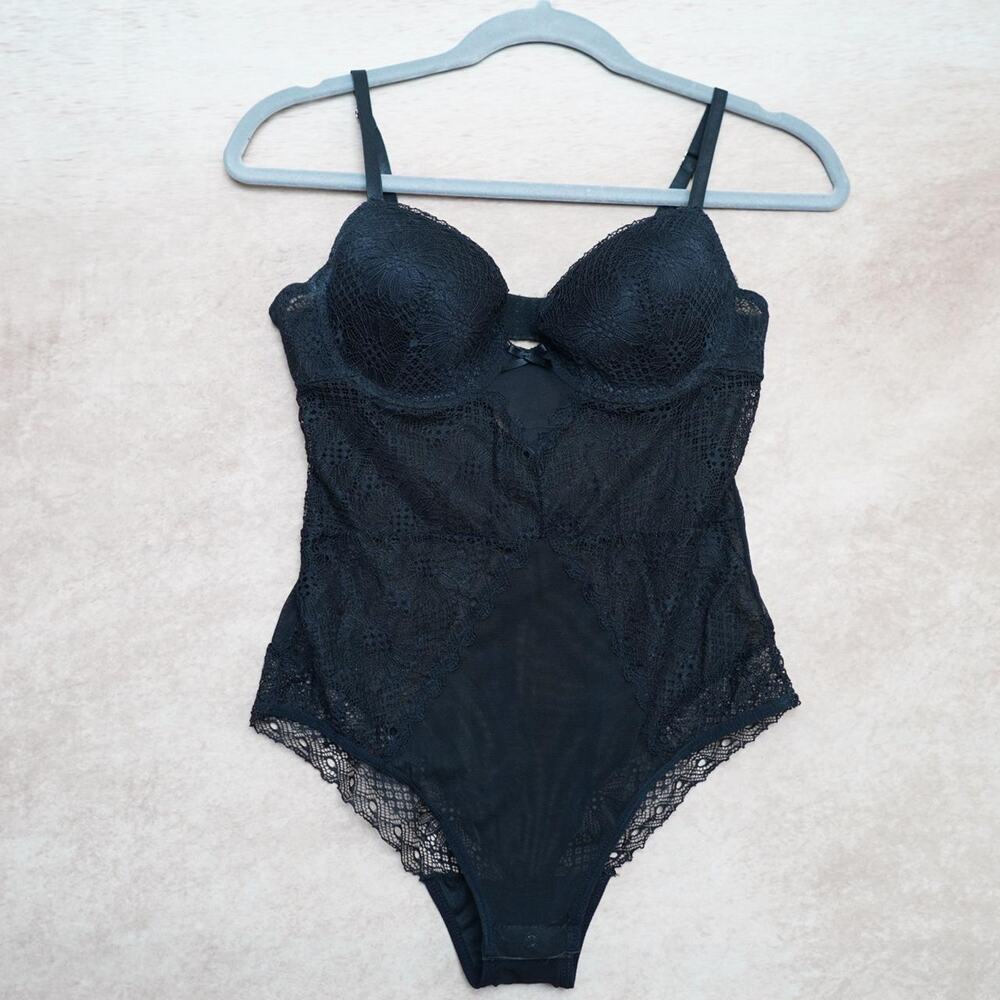 Black Lace Teddy Bodysuit Padded Cups M
